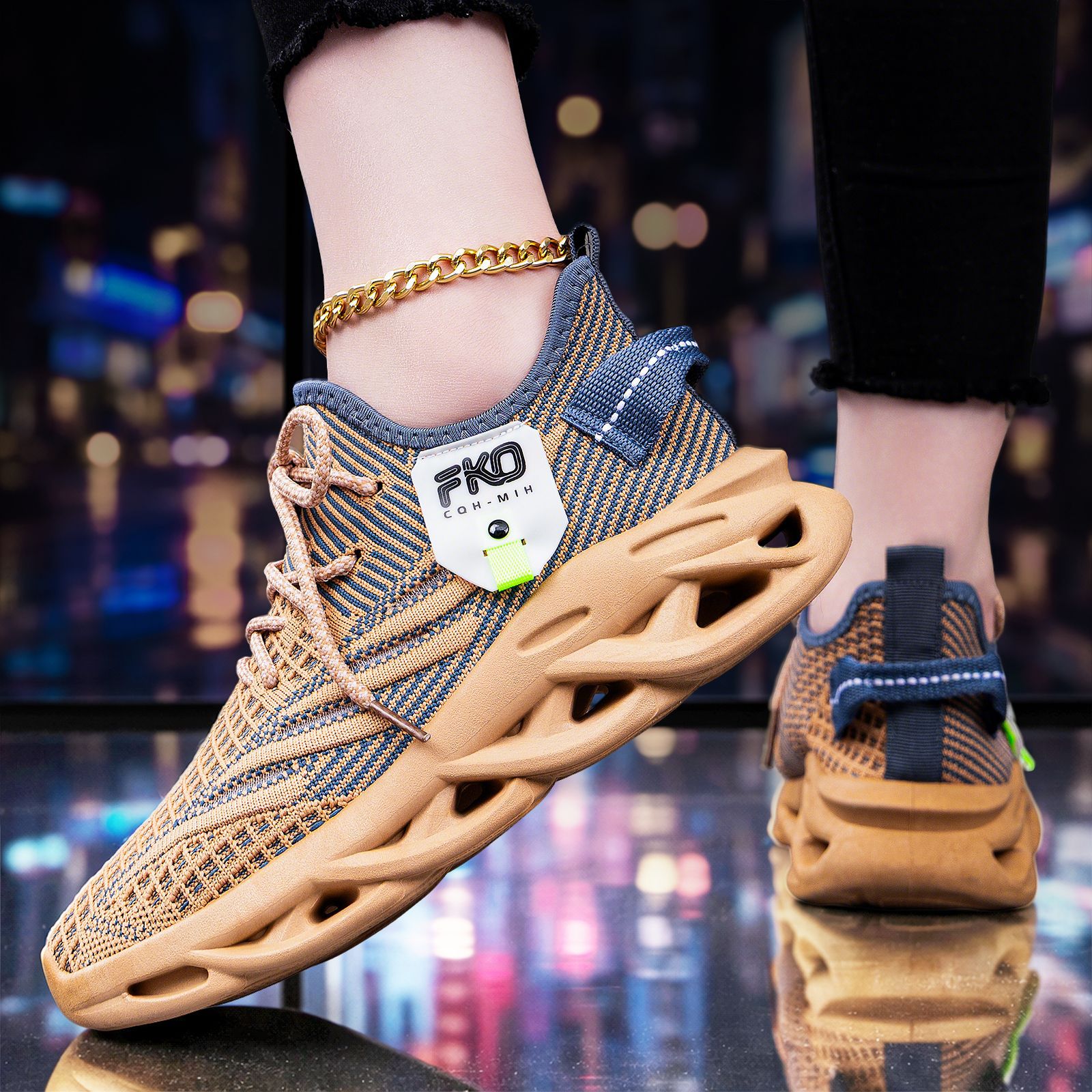Knit Fabric Lace Up Sneakers - Scarpe da ginnastica da uomo traspiranti