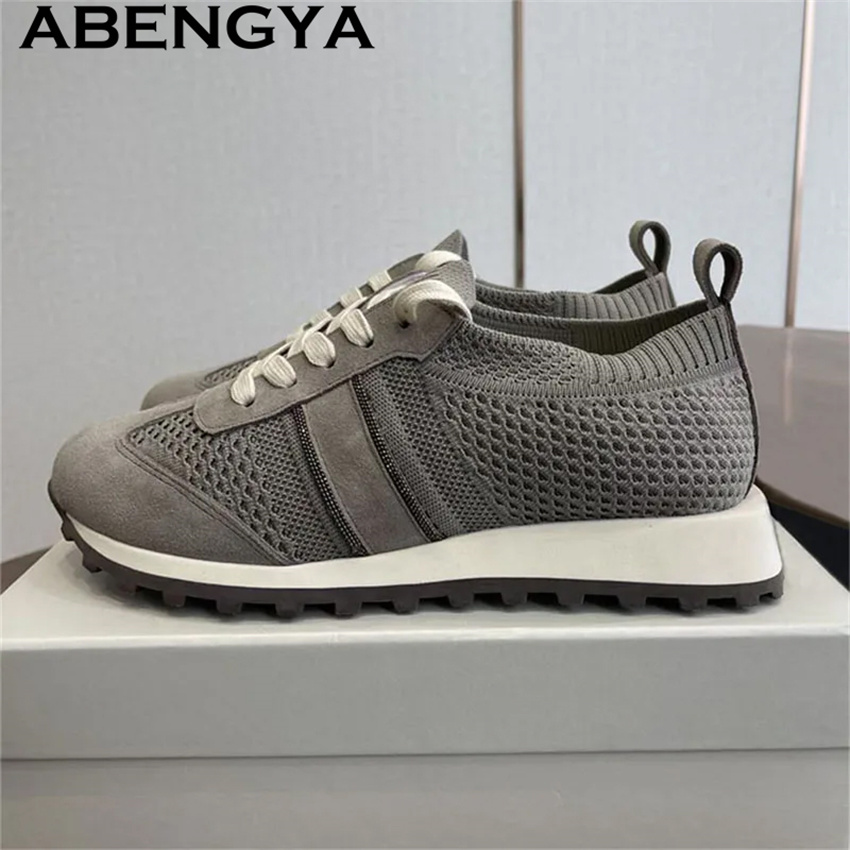 Scarpe Basse Casual da Donna c - Knit Fabric Lace Up Sneakers recensione e prezzo
